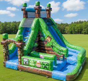 T8-7329 Minecraft Theme Inflatable Water Slide