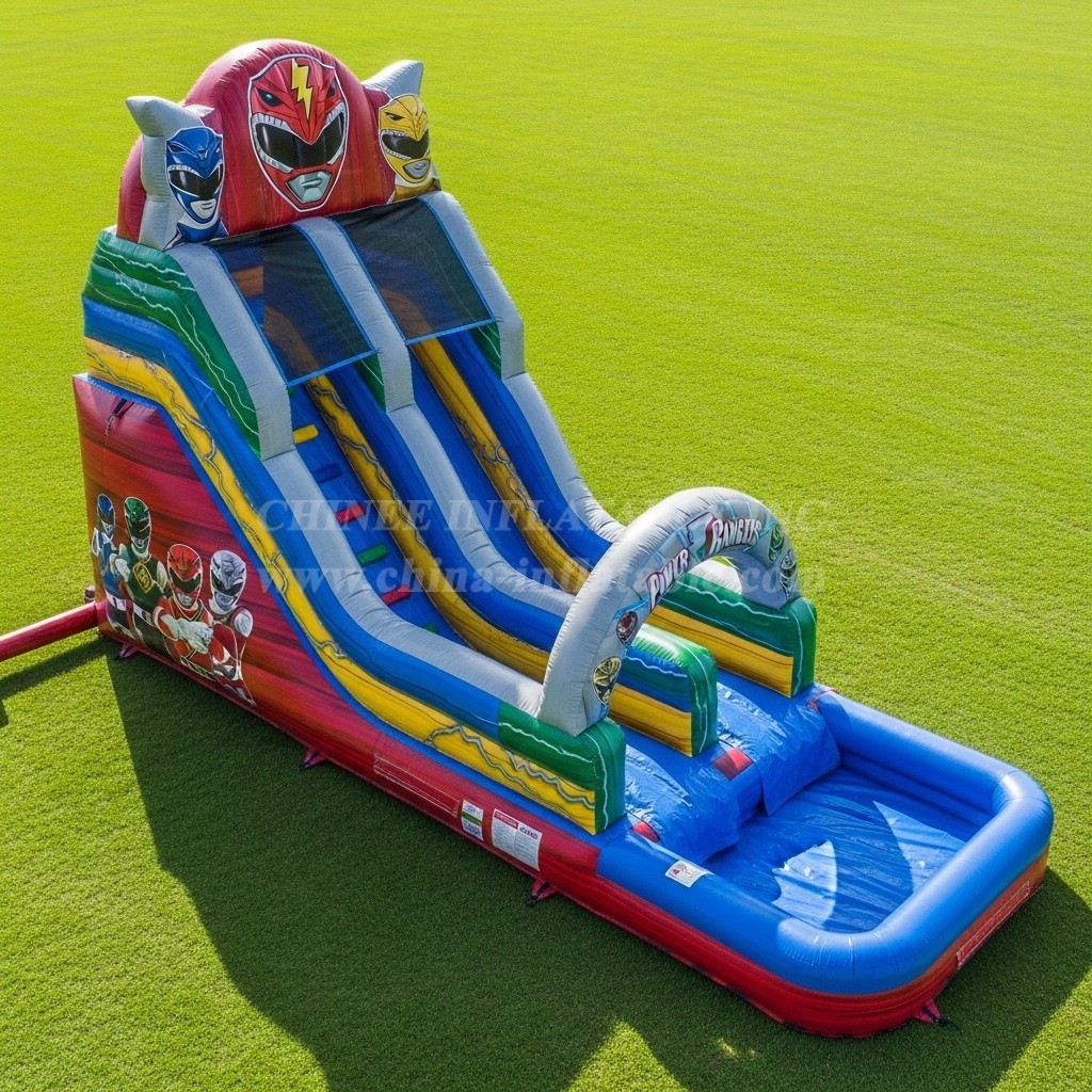 T8-7419 Power Rangers Theme Inflatable Water Slide