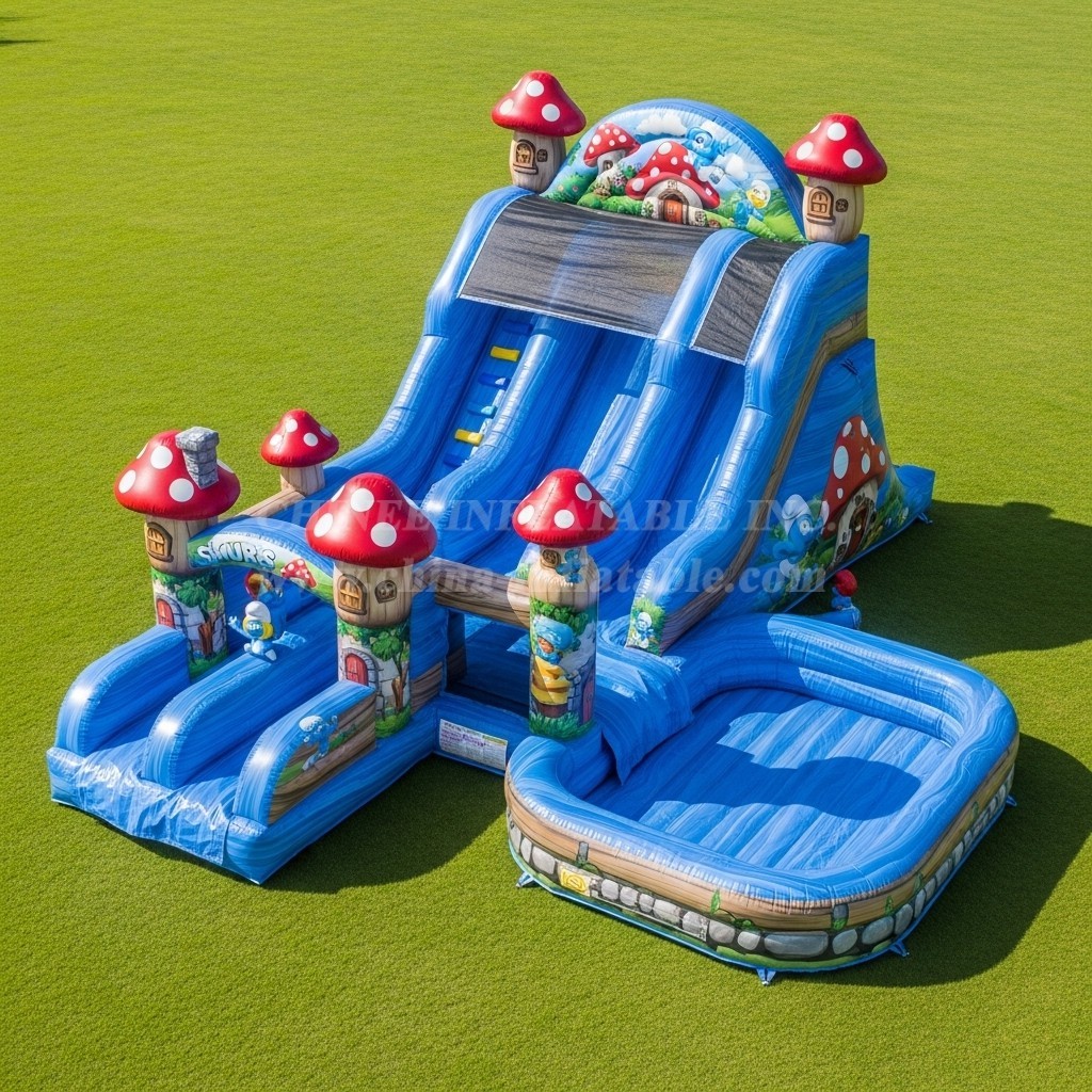 T8-7552 The Smurfs Theme Inflatable Water Slide