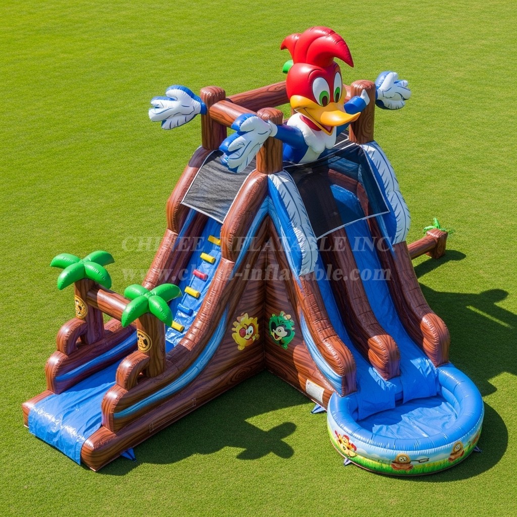 T8-7614 Woody Woodpecker Theme Inflatable Water Slide