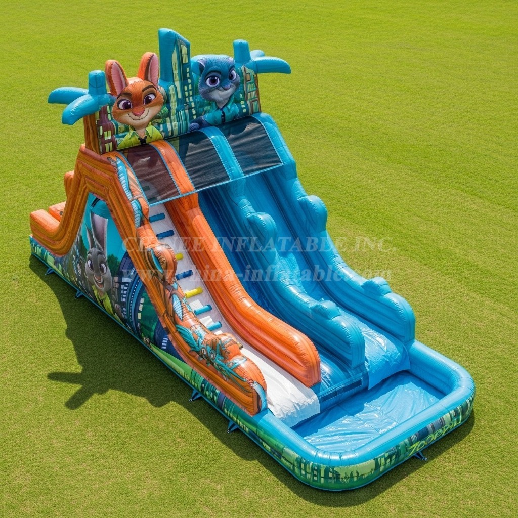 T8-7618 Zootopia Theme Inflatable Water Slide