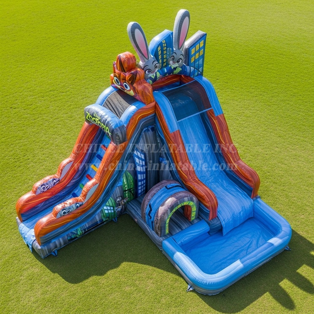 T8-7621 Zootopia Theme Inflatable Water Slide