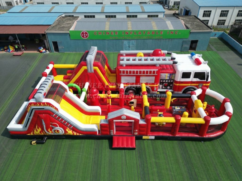 CR2-383 Firetruck Theme Challenging Run Giant Inflatable Obstacle Courses
