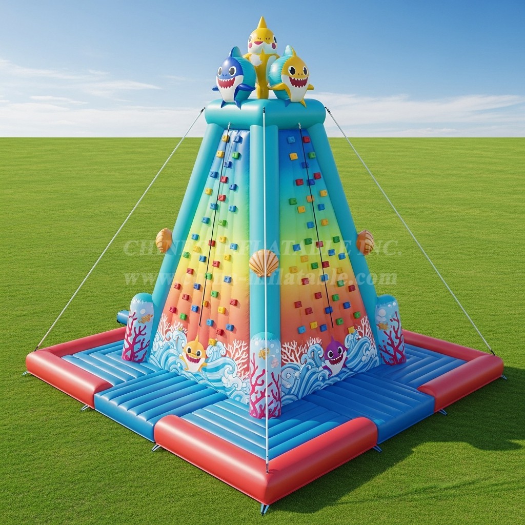 T11-4136 Baby Shark Theme Inflatable Climbing Wall