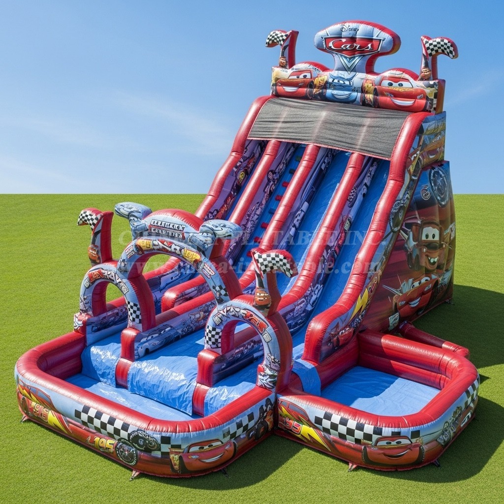 T8-9279 Cars Theme Inflatable Water Slide