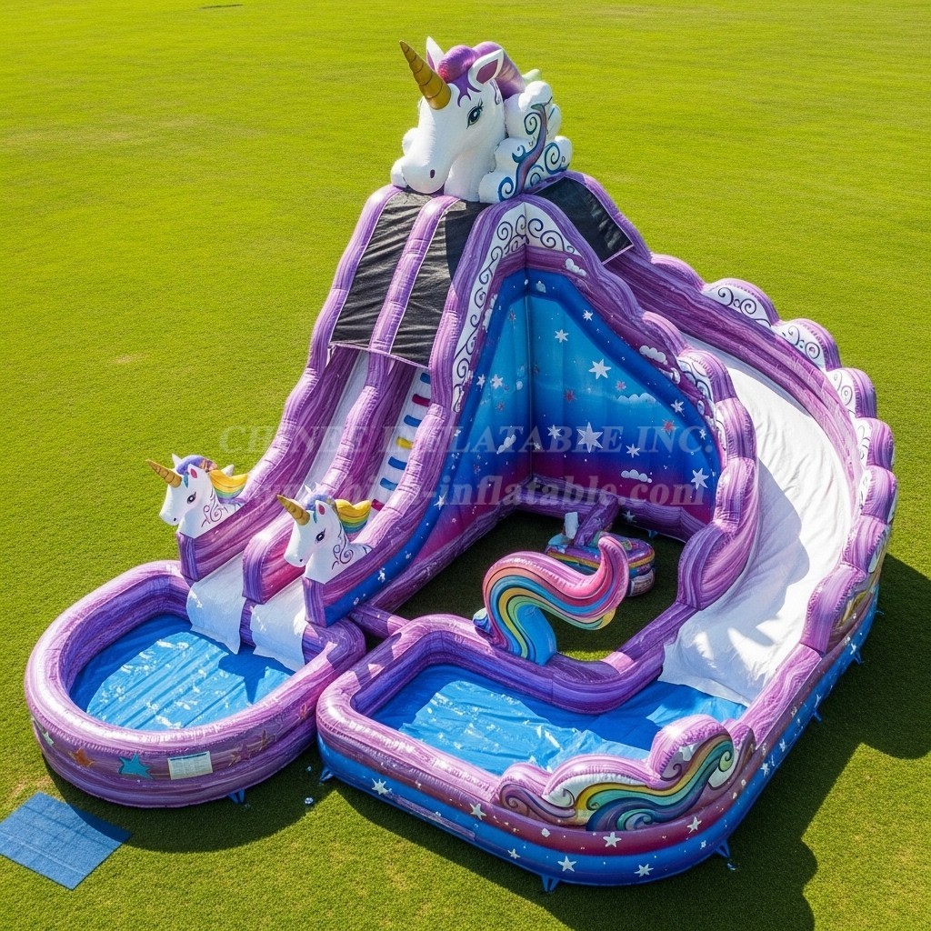 T8-9381 Unicorn Theme Inflatable Water Slide