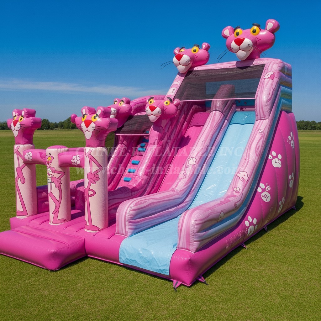 T8-9412 Pink Panther Theme Inflatable Dry Slide