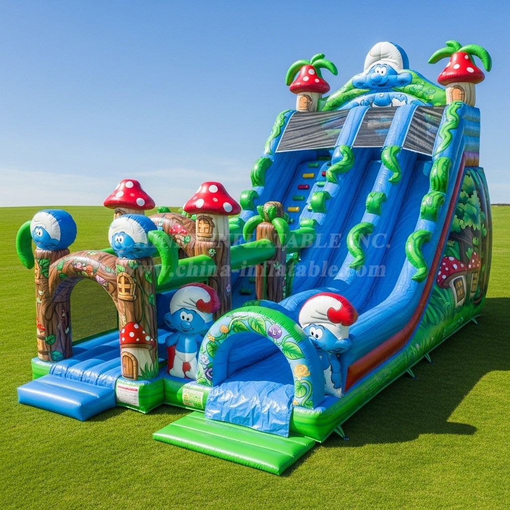 T8-9423 The Smurfs Theme Inflatable Dry Slide