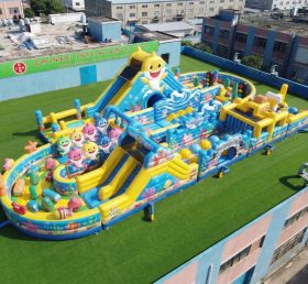CR2-487 Baby Shark Theme Ginat Inflatable Obstacle Courses Challenging Run