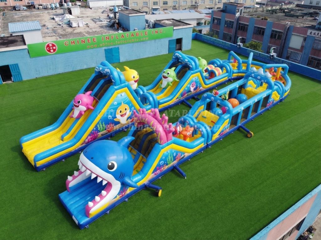 CR2-539 Baby Shark Theme Giant Inflatable Obstacle Courses Challenging Run