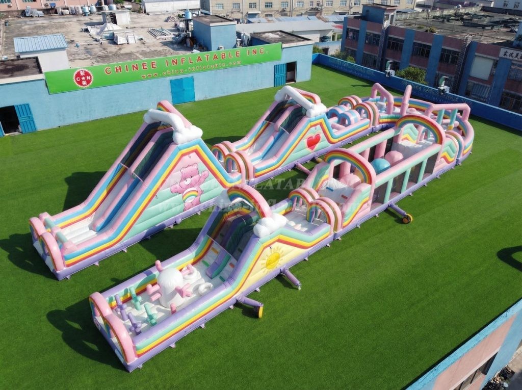CR2-543 Care Bears Theme Giant Inflatable Obstacle Courses Challenging Run