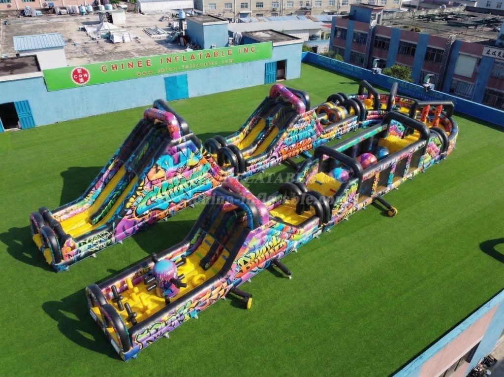 CR2-559 Graffiti Theme Giant Inflatable Obstacle Courses Challenging Run