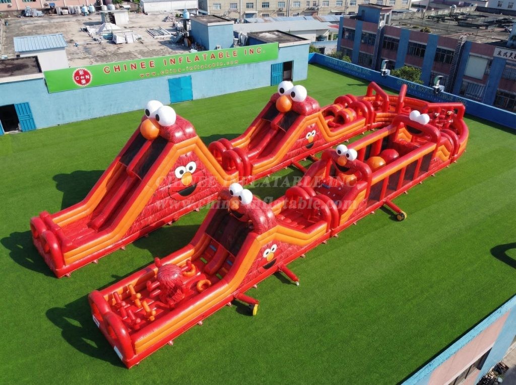 CR2-606 Tickle Me Elmo Theme Giant Inflatable Obstacle Courses Challenging Run