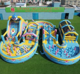 CR2-710 Baby Shark Theme Ginat Inflatable Obstacle Courses Challenging Run