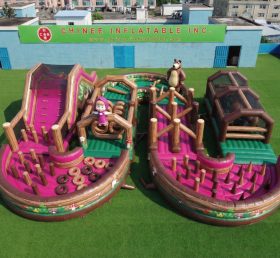 CR2-737 Masha And The Bear Theme Ginat Inflatable Obstacle Courses Challenging Run