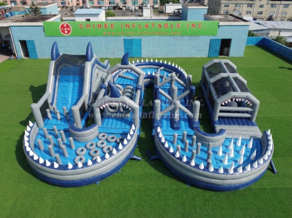 CR2-752 Shark Theme Ginat Inflatable Obstacle Courses Challenging Run