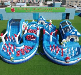 CR2-766 The Smurfs Theme Ginat Inflatable Obstacle Courses Challenging Run