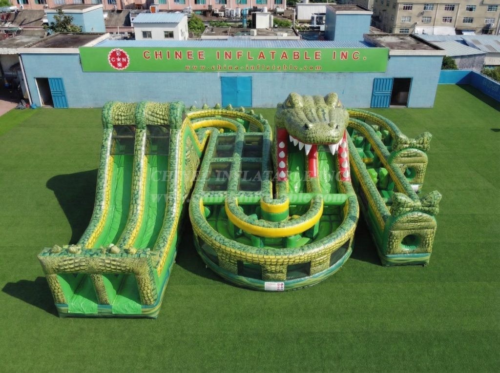 CR2-789 Crocodile Theme Giant Inflatable Obstacle Courses Challenging Run