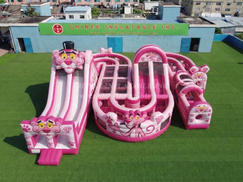 CR2-822 Pink Panther Theme Giant Inflatable Obstacle Courses Challenging Run