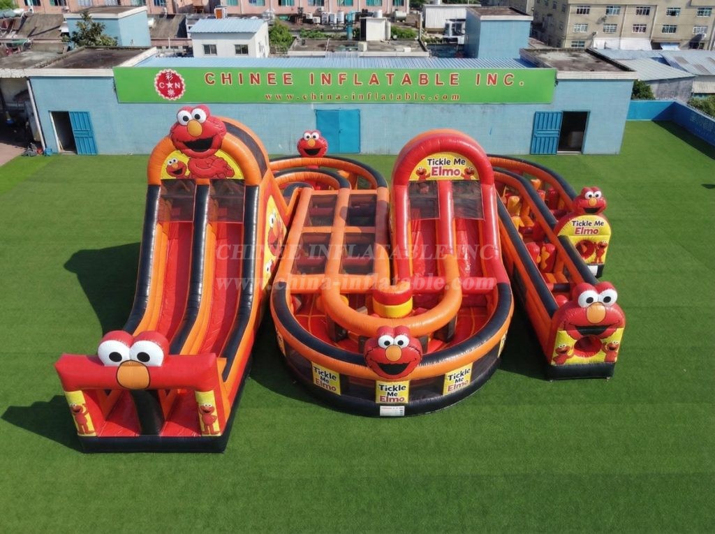 CR2-848 Tickle Me Elmo Theme Giant Inflatable Obstacle Courses Challenging Run