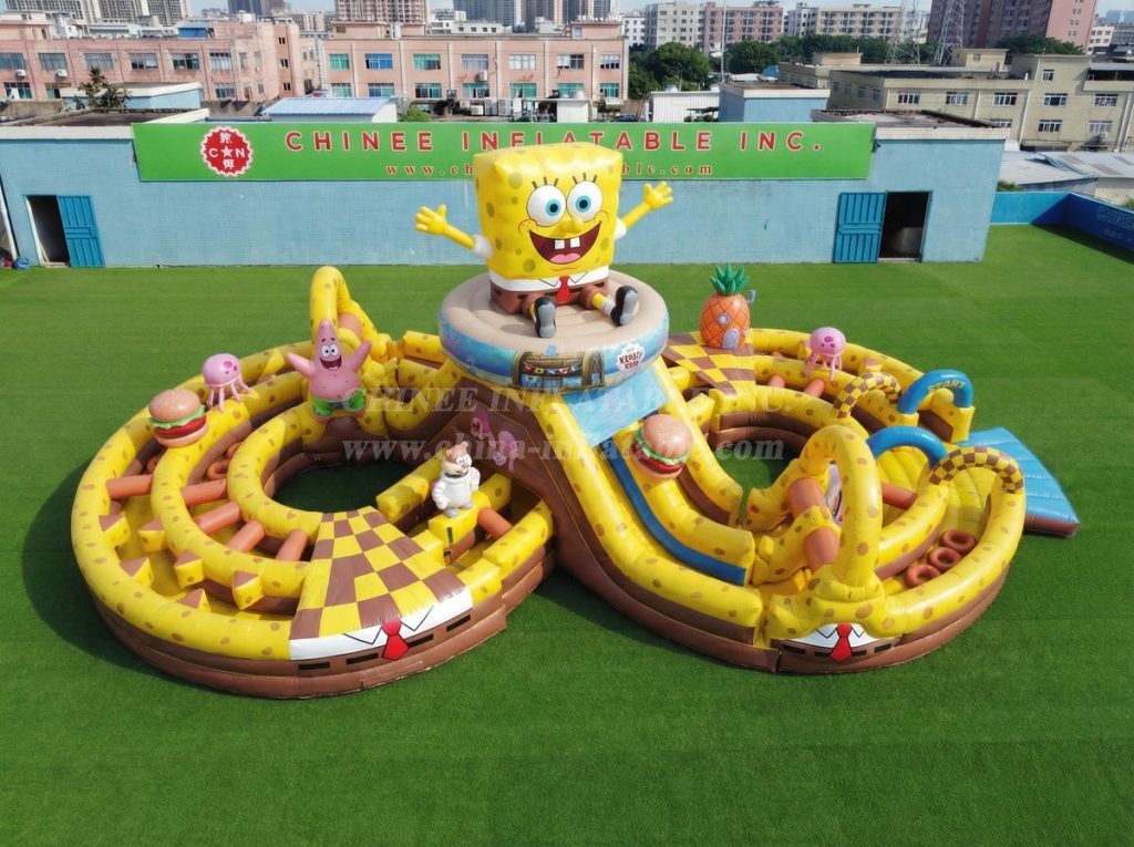 CR2-974 SpongeBob Theme Ginat Inflatable Obstacle Courses Challenging Run