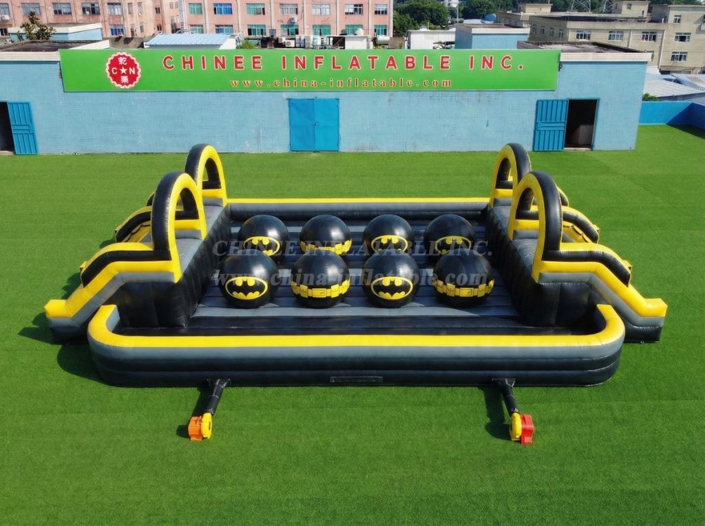 T11-4751 Batman Theme Inflatable Dual Wipeout Big Balls Obstacle Course