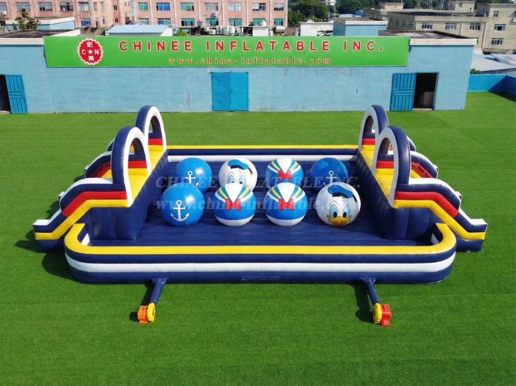 T11-4751D Donald Duck Theme Inflatable Dual Wipeout Big Balls Obstacle Course