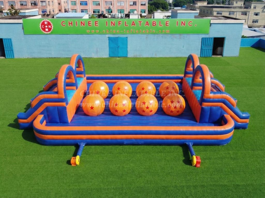 T11-4751F Dragon Ball Theme Inflatable Dual Wipeout Big Balls Obstacle Course