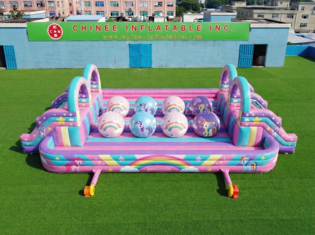 T11-4751O My Little Pony Theme Inflatable Dual Wipeout Big Balls Obstacle Course