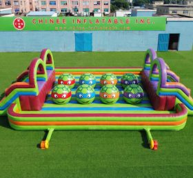 T11-4751P Ninja Turtles Theme Inflatable Dual Wipeout Big Balls Obstacle Course