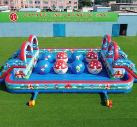 T11-4751Y The Smurfs Theme Inflatable Dual Wipeout Big Balls Obstacle Course