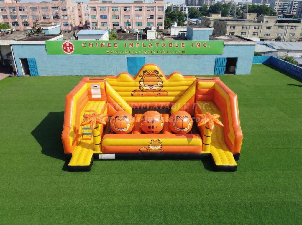 T11-4750D Garfield Theme Inflatable Wipeout Big Balls Obstacle Course