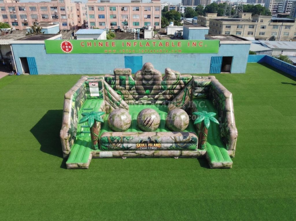 T11-4750G King Kong Theme Inflatable Wipeout Big Balls Obstacle Course