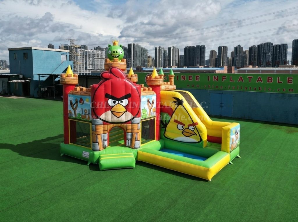 T2-8770 Angry Birds Theme Bouncy Castle with Slide & Pool