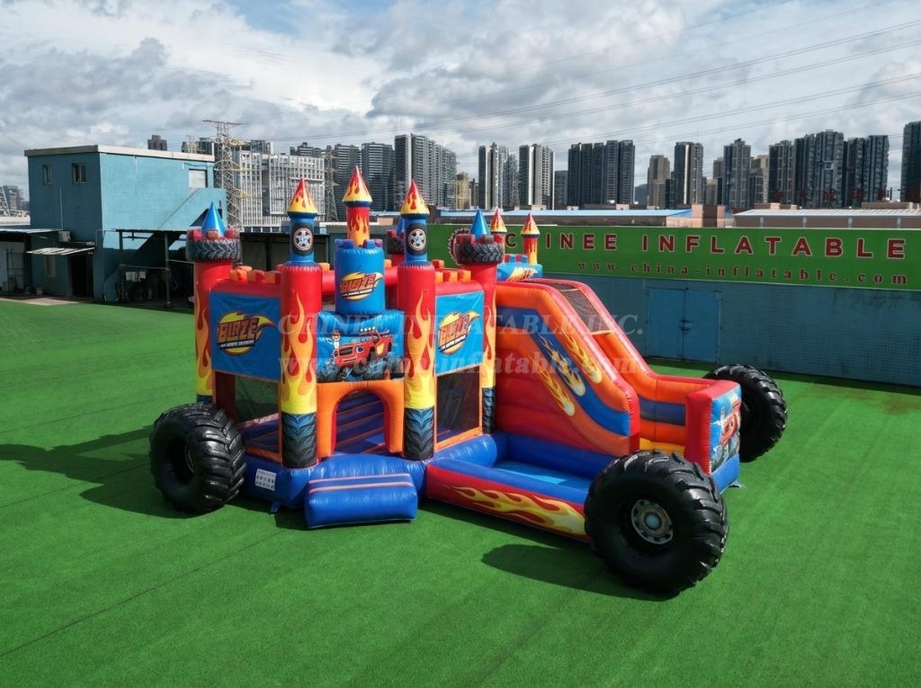 T2-8779 Blaze Monster Theme Bouncy Castle with Slide & Pool