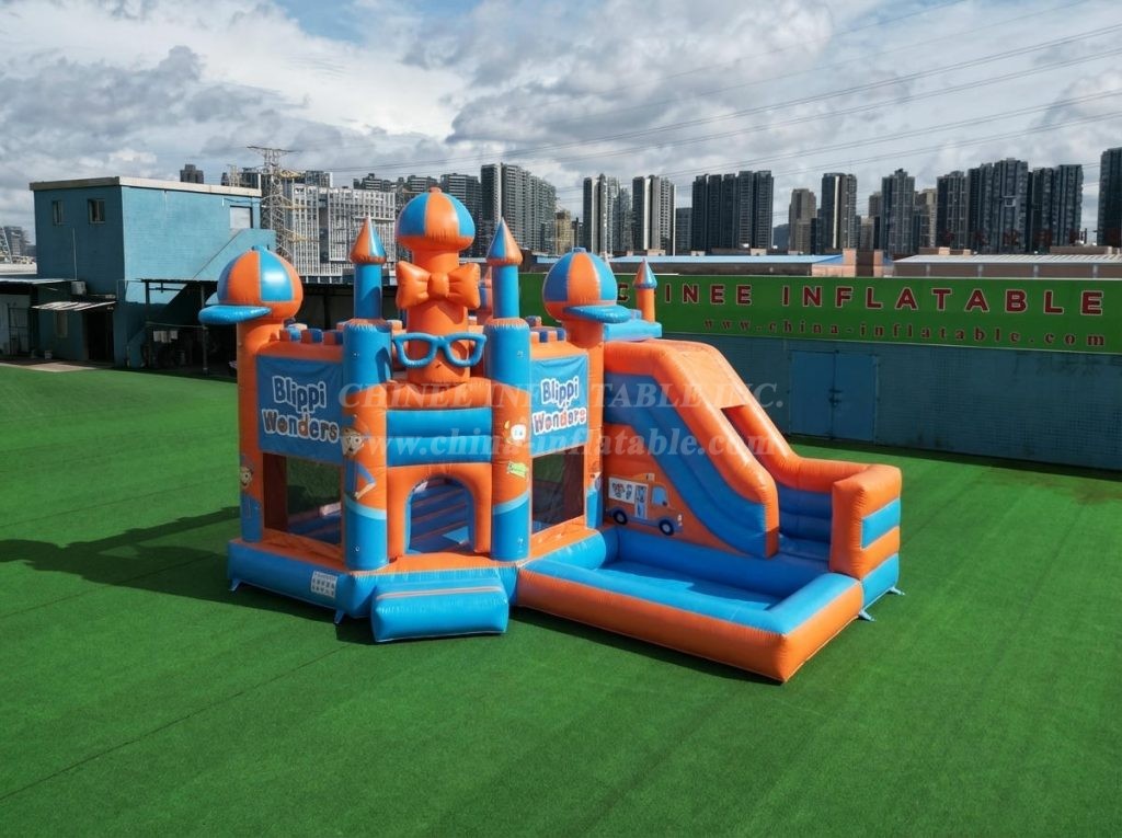 T2-8781 Blippi Wonders Theme Bouncy Castle with Slide & Pool