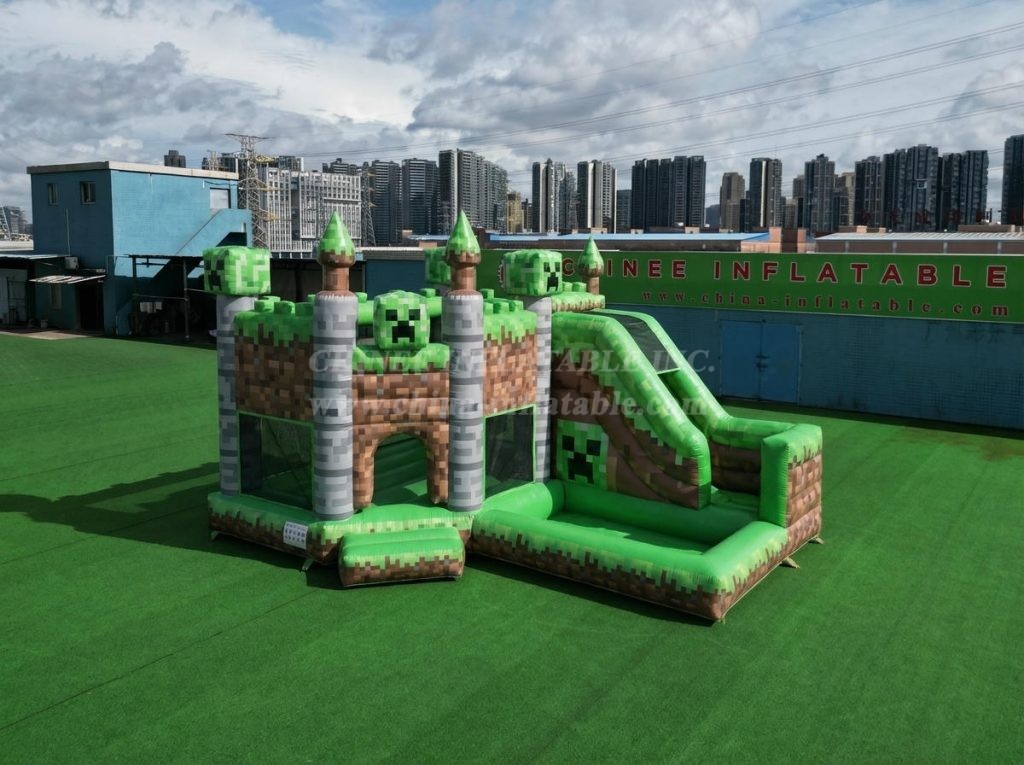 T2-8807 Minecraft Theme Bouncy Castle with Slide & Pool