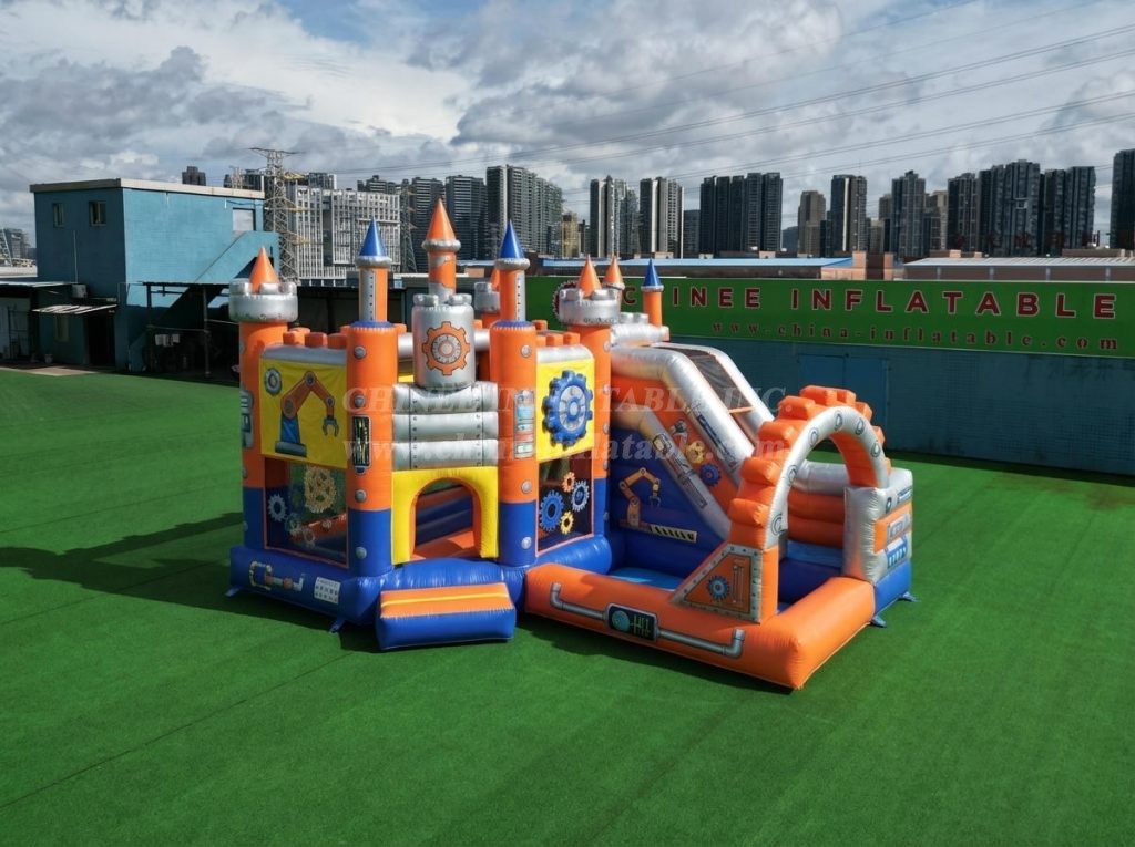 T2-8827 Rusty Rivets Theme Bouncy Castle with Slide & Pool