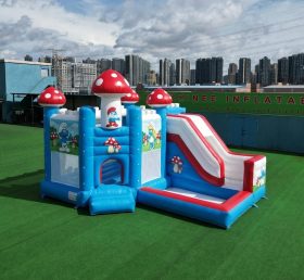 T2-8848 The Smurfs Theme Bouncy Castle with Slide & Pool
