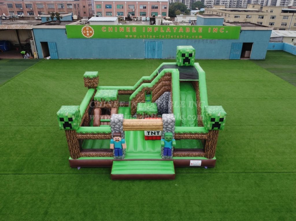 T2-8888 Minecraft Theme Bouncy Castle With Slide
