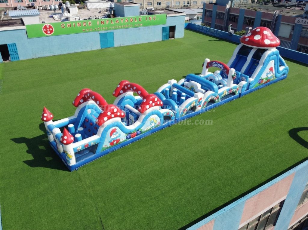 T7-4827 The Smurfs Theme Inflatable Obstacle Courses