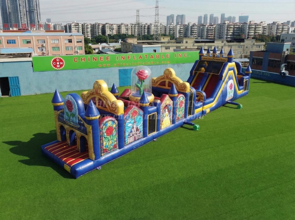 T7-4865 Beauty And The Beast Theme Inflatable Obstacle Courses