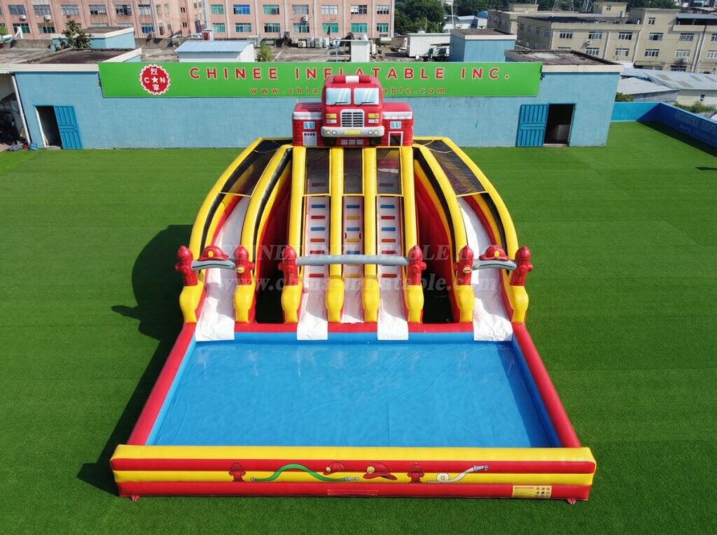 T8-6147 Firetruck Theme Inflatable Water Slide