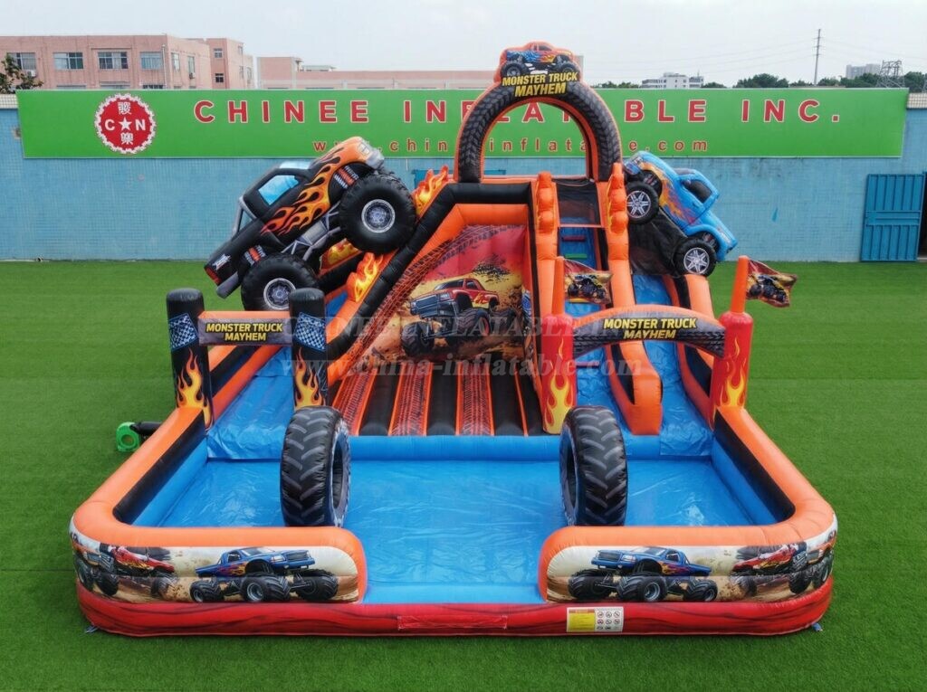 T8-6173 Monster Trucks Theme Inflatable Water Slide